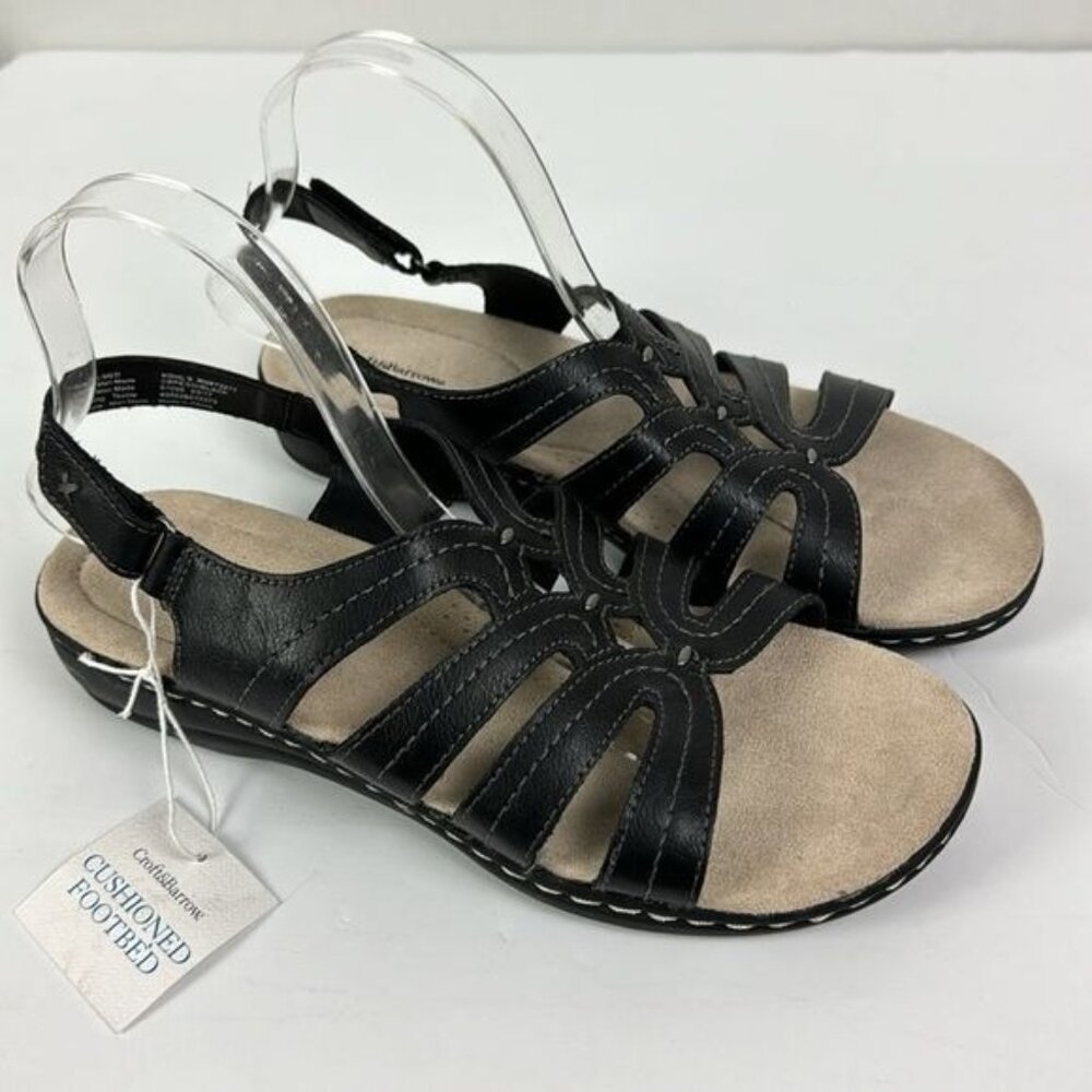 Croft & Barrow size 9.5M Black Vegan Leather Strappy Open Toe Sandals NWT womens